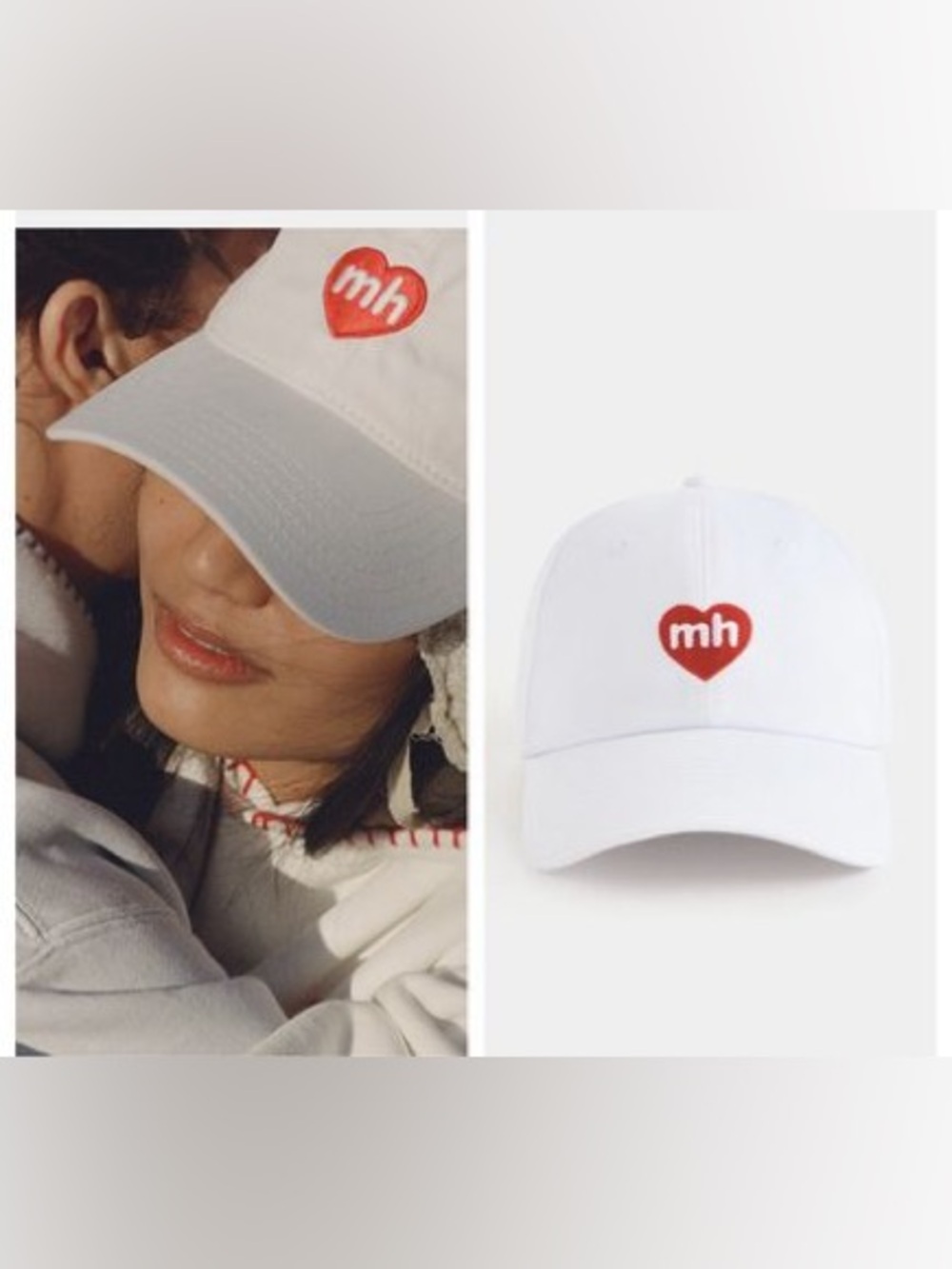 Madhappy White Cap with Red Heart 'mh' Logo